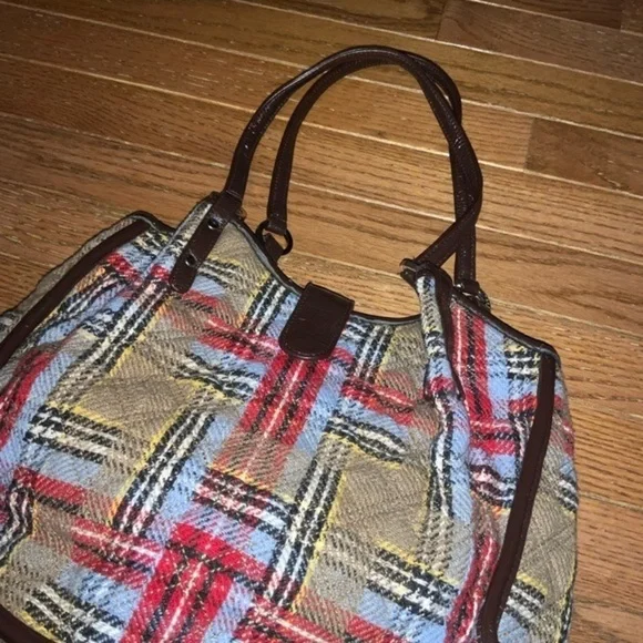 Vera Bradley Dual Strap Quilted Plaid Shoulder Bag Red, Blue, Tan - Picture 3 of 15